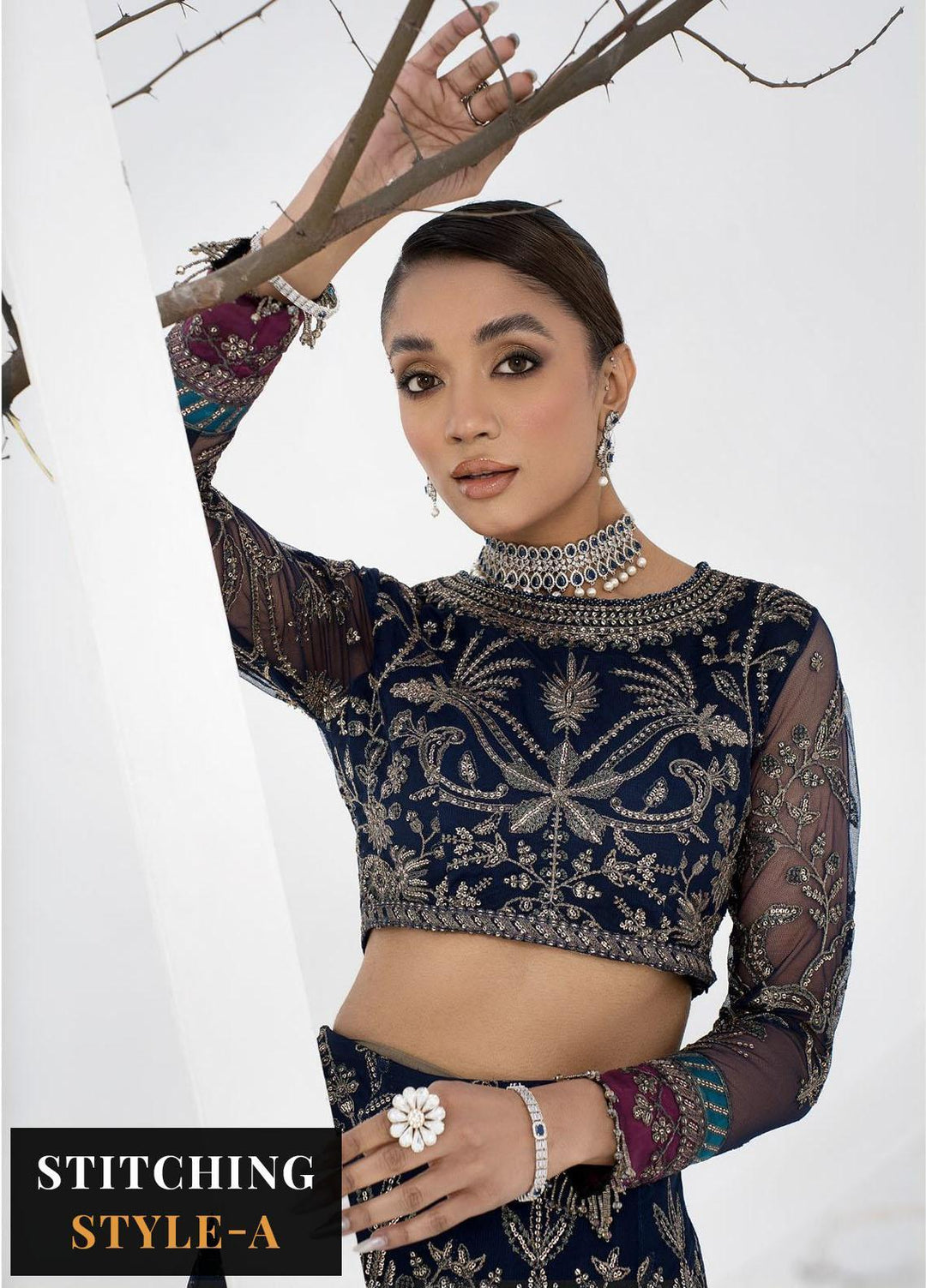La Celeste By Zarif Embroidered Net Suits Unstitched 3 Piece ZF23LC ZLC 01 Blue Berry - Luxury Formal Collection