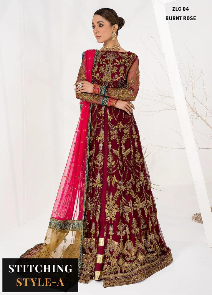 La Celeste By Zarif Embroidered Net Suits Unstitched 3 Piece ZF23LC ZLC 04 Burnt Rose - Luxury Formal Collection