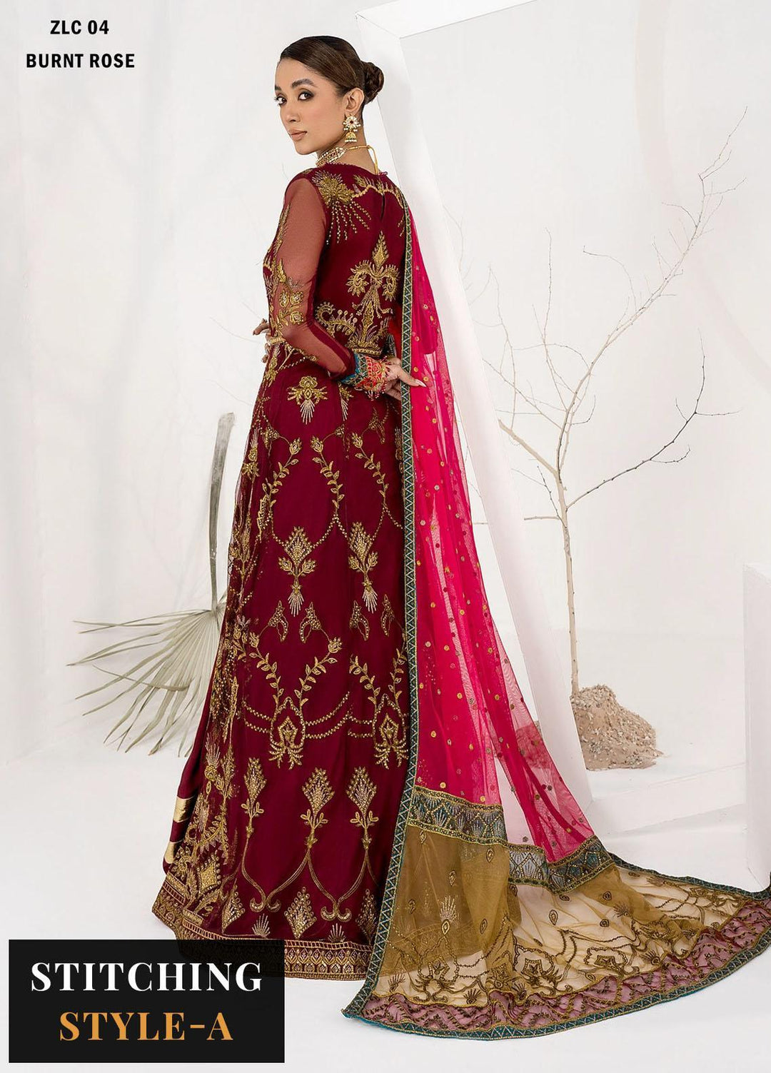 La Celeste By Zarif Embroidered Net Suits Unstitched 3 Piece ZF23LC ZLC 04 Burnt Rose - Luxury Formal Collection