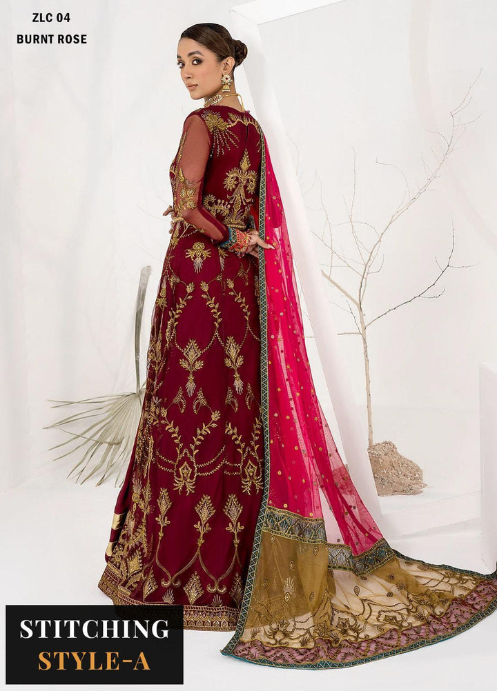La Celeste By Zarif Embroidered Net Suits Unstitched 3 Piece ZF23LC ZLC 04 Burnt Rose - Luxury Formal Collection