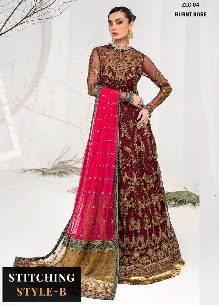 La Celeste By Zarif Embroidered Net Suits Unstitched 3 Piece ZF23LC ZLC 04 Burnt Rose - Luxury Formal Collection