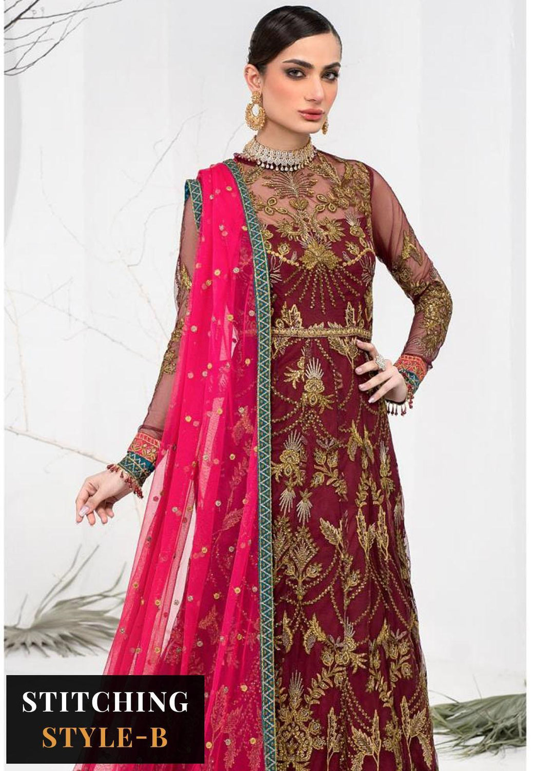 La Celeste By Zarif Embroidered Net Suits Unstitched 3 Piece ZF23LC ZLC 04 Burnt Rose - Luxury Formal Collection