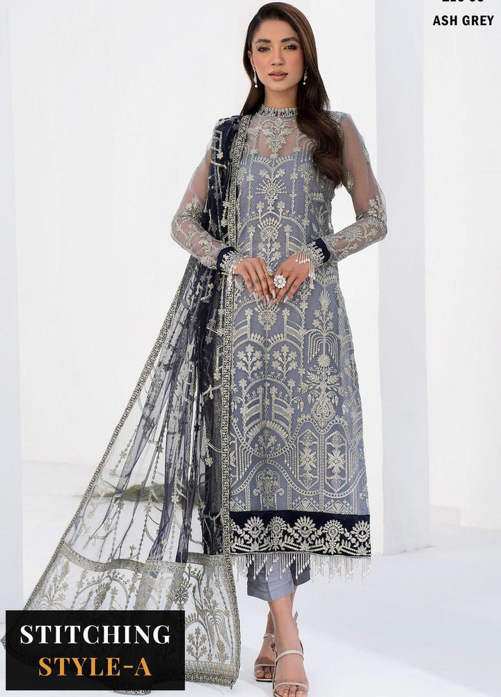 La Celeste By Zarif Embroidered Organza Suits Unstitched 3 Piece ZF23LC ZLC 05 Ash Grey - Luxury Formal Collection