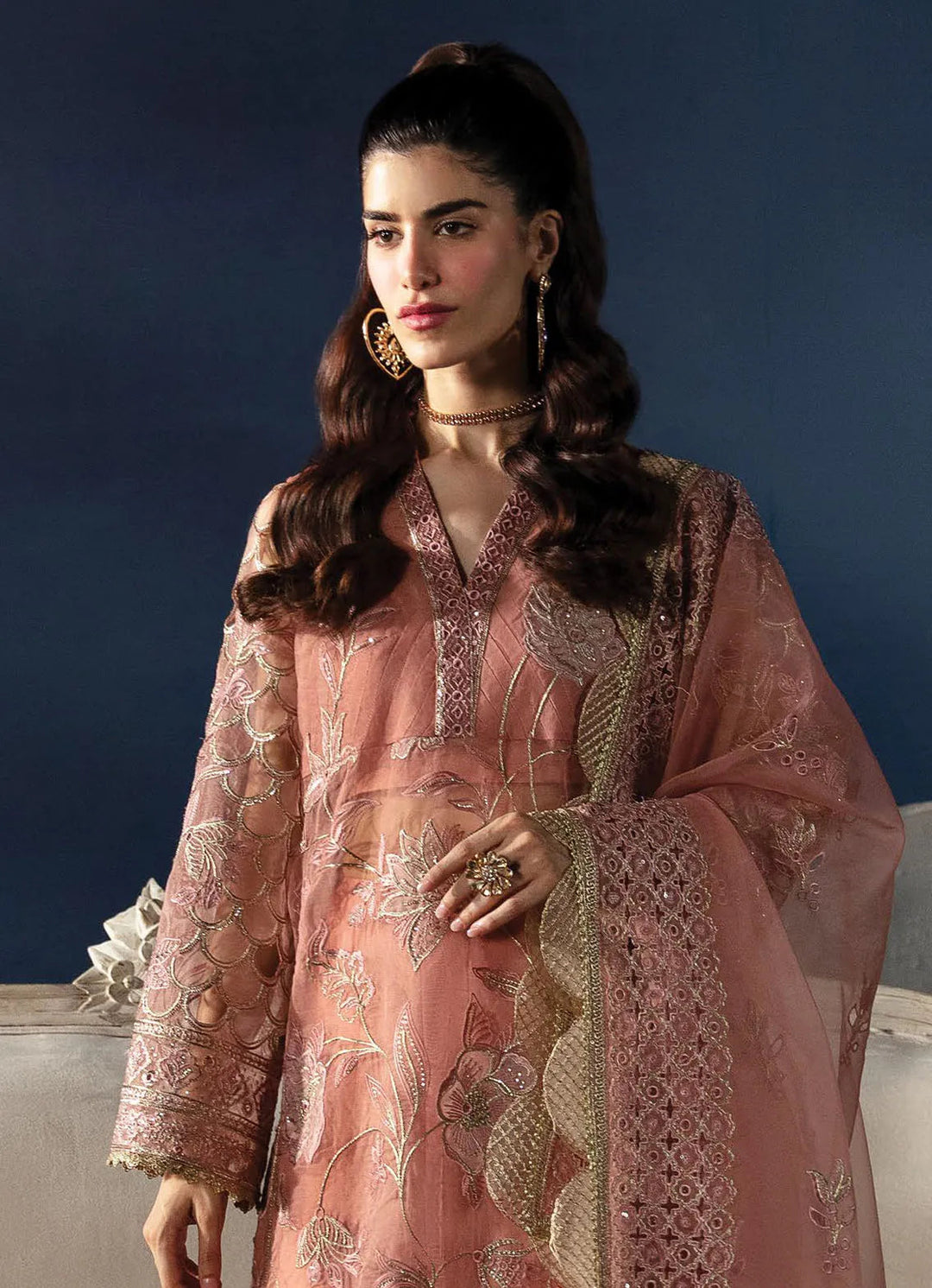 La Fuchsia By Afrozeh Embroidered Organza Suit Unstitched 3 Piece AF24L Elea - Festive Collection