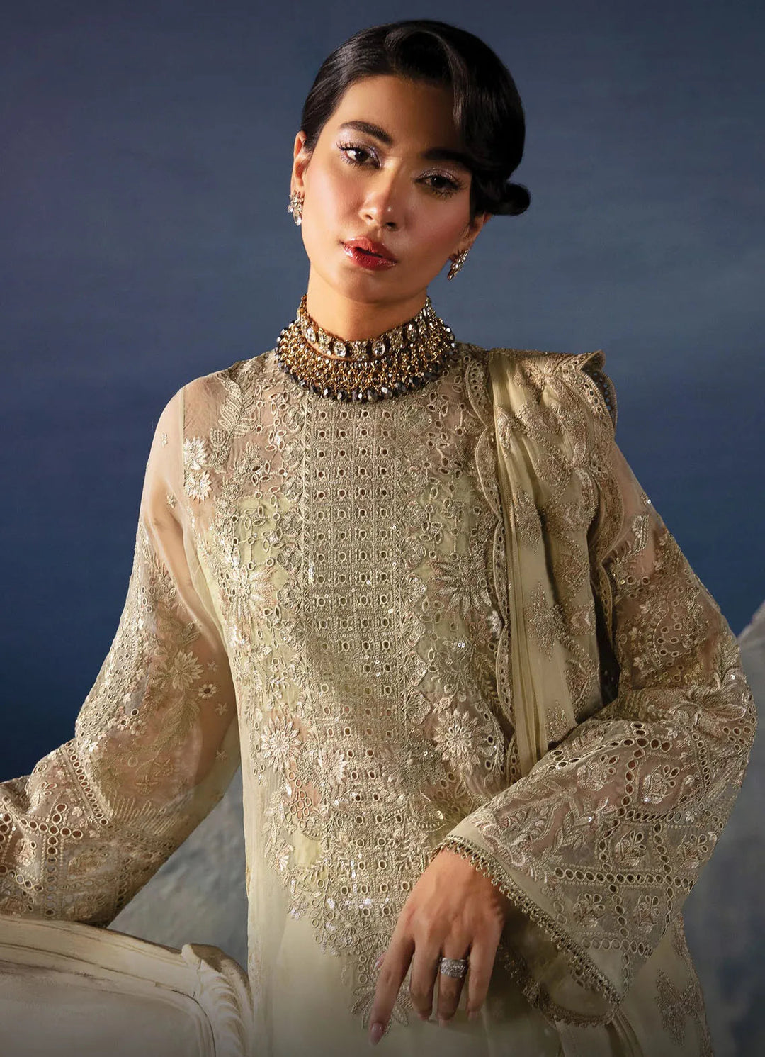 La Fuchsia By Afrozeh Embroidered Organza Suit Unstitched 3 Piece AF24L Zelena - Festive Collection