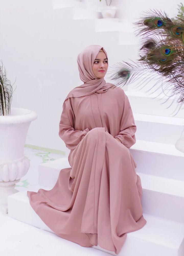 La Khilaba Pret Plain Nida Fabric Abaya Blush Flared