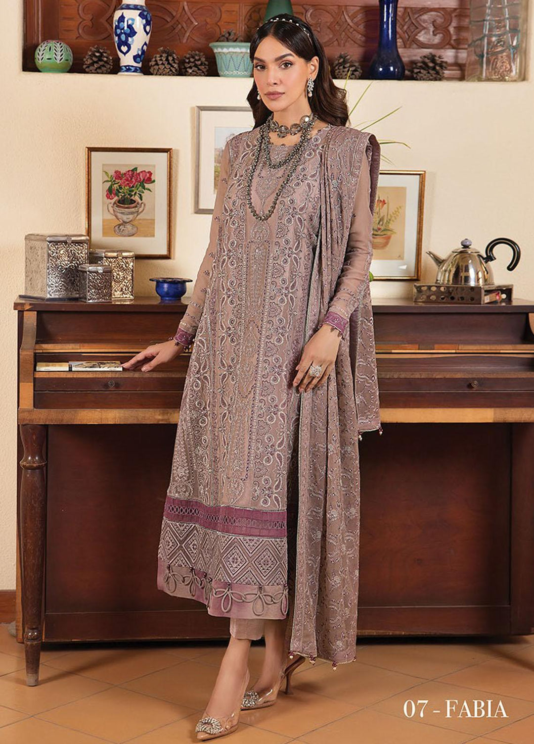 La Mode By Xenia Formals Embroidered Chiffon Suits Unstitched 3 Piece XE23LM D-07 Fabia - Luxury Collection