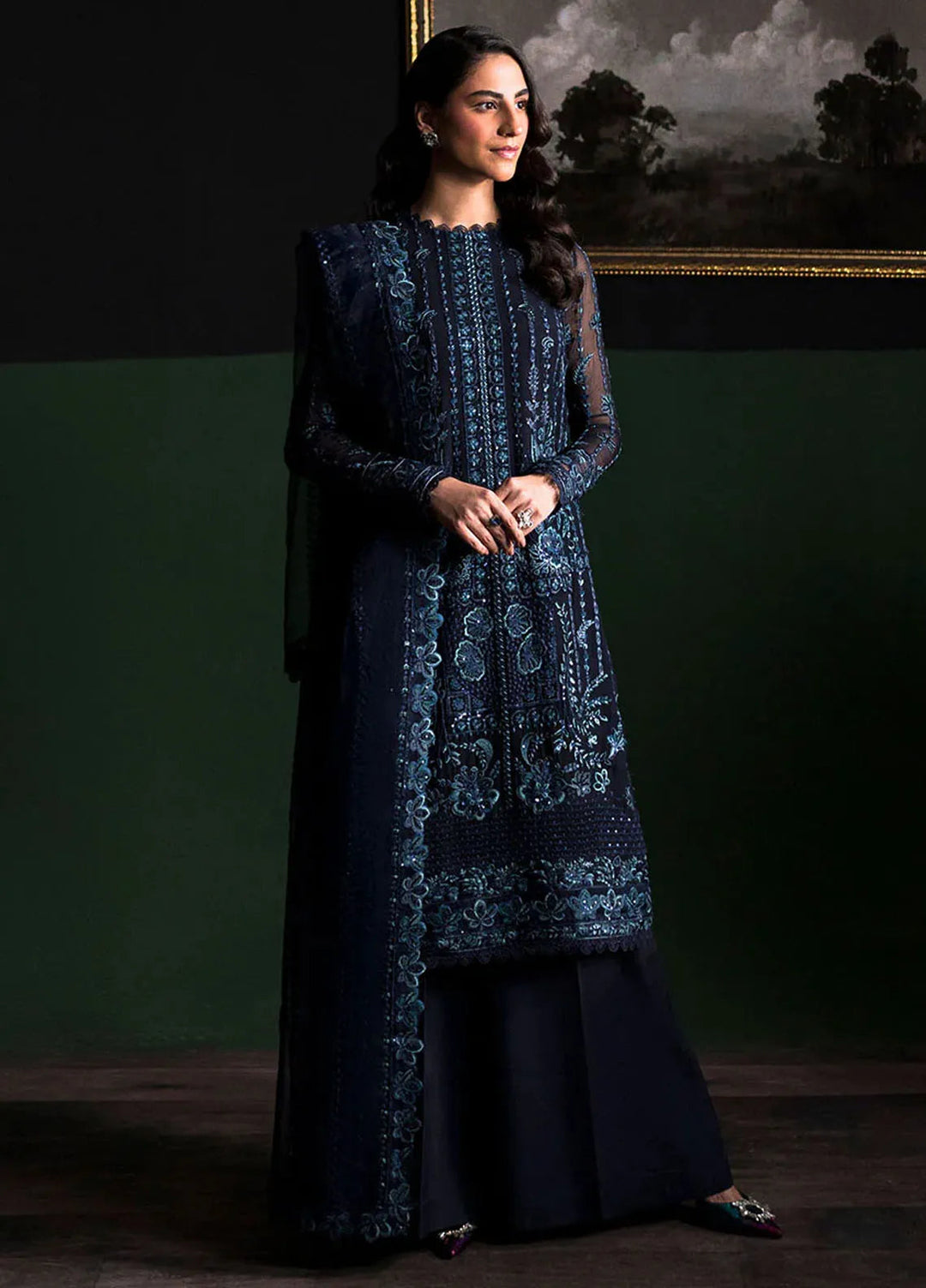 La Regina by Seraph Embroidered Chiffon Suits Unstitched 3 Piece SPH24LR Salvia - Festive Collection