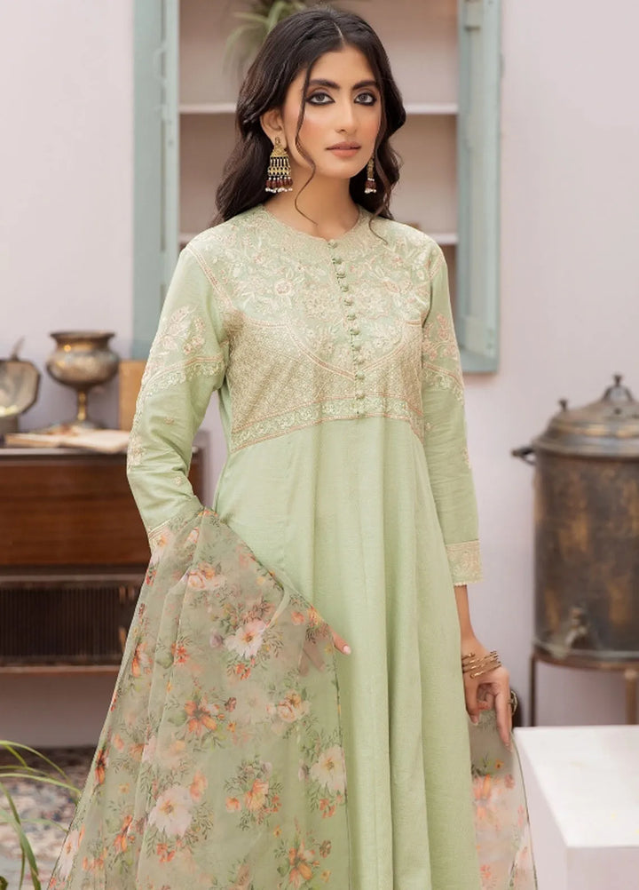 La Rosa Pret Embroidered Cotton Jacquard 3 Piece Suit LE-24-10 Pistachio