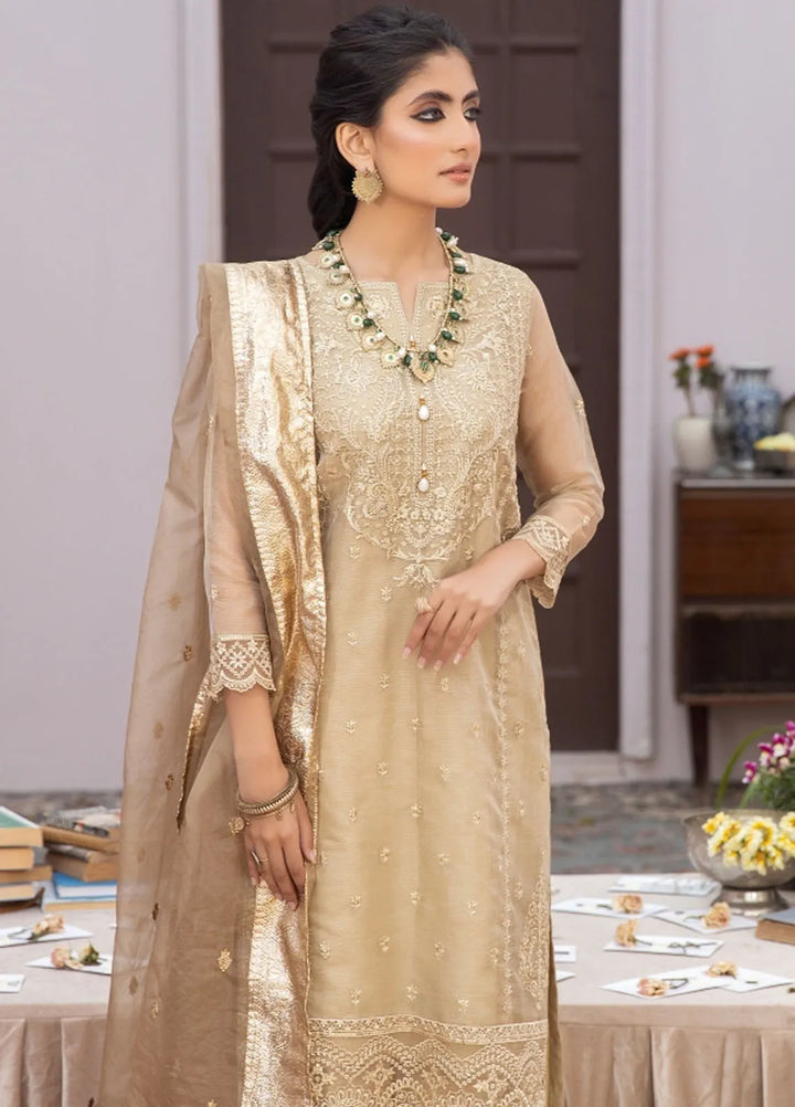 La Rosa Pret Embroidered Khaadi Net 3 Piece Suit LE-24-05 Golden