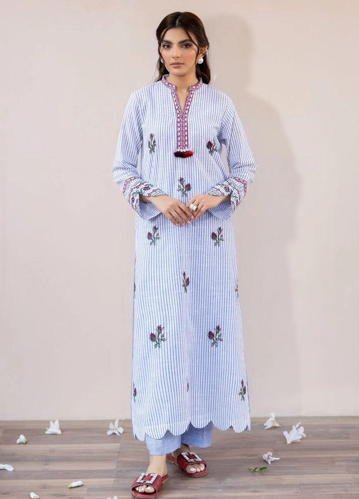 La Rosa Pret Embroidered Lawn 2 Piece Suit LSS-24-07 Blue Stripes