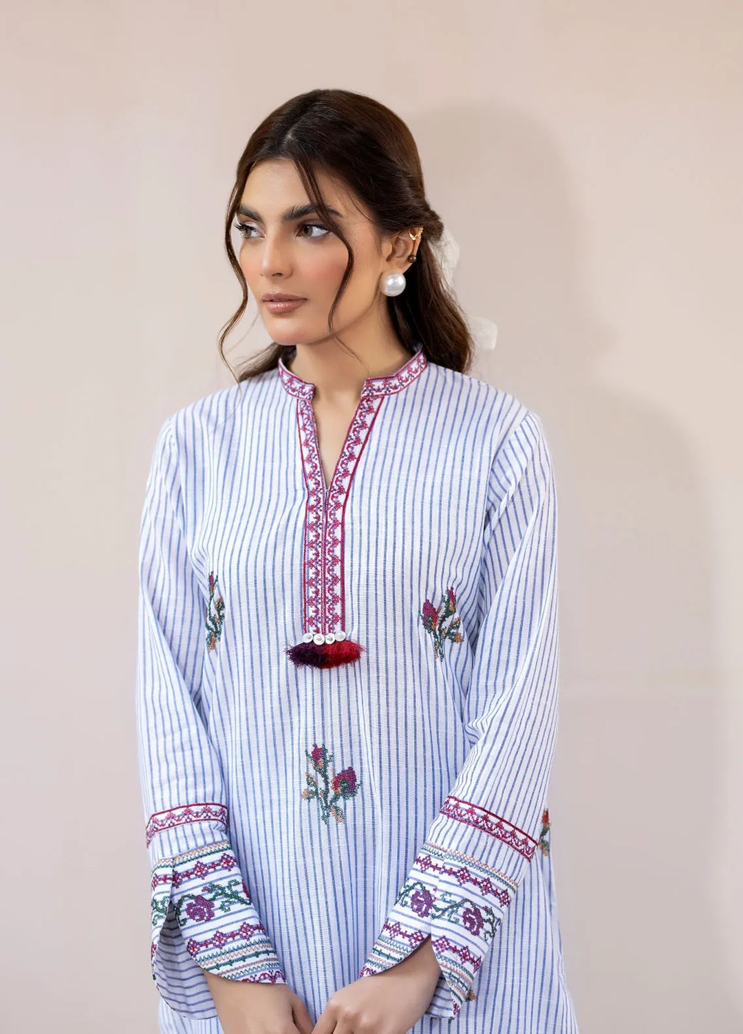 La Rosa Pret Embroidered Lawn 2 Piece Suit LSS-24-07 Blue Stripes