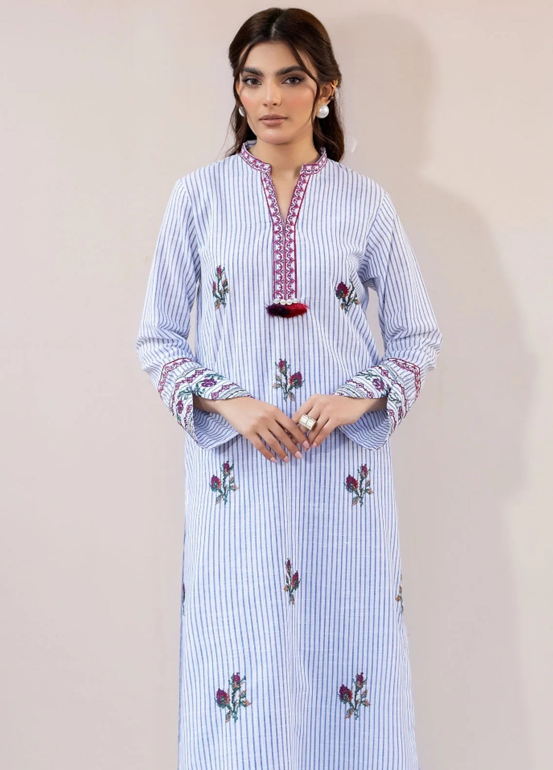 La Rosa Pret Embroidered Lawn 2 Piece Suit LSS-24-07 Blue Stripes