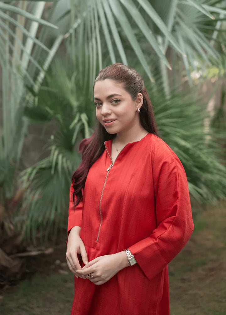 La Rosaa Pret Casual Cotton 2 Piece Suit Scarlet