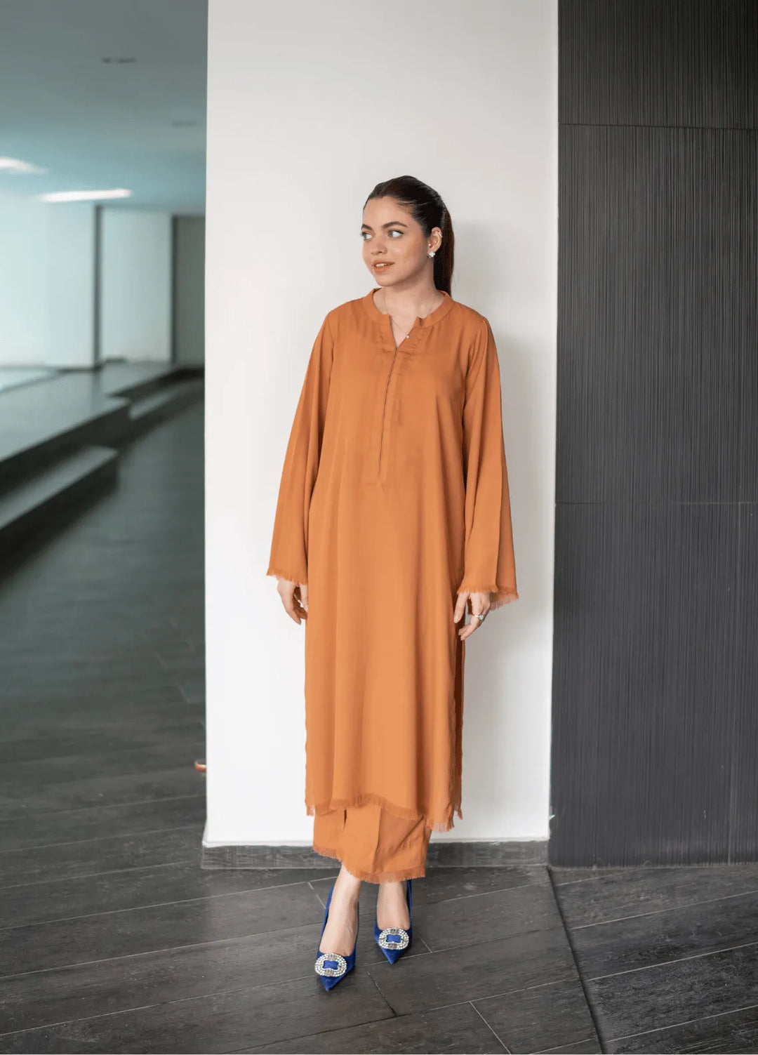 La Rosaa Pret Casual Georgette 2 Piece Suit Terracotta