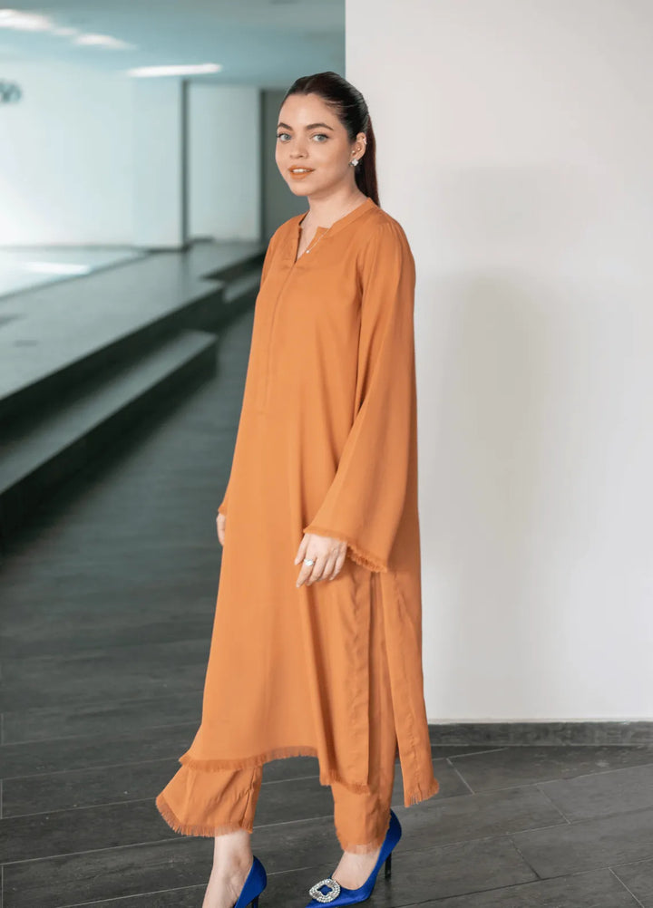 La Rosaa Pret Casual Georgette 2 Piece Suit Terracotta