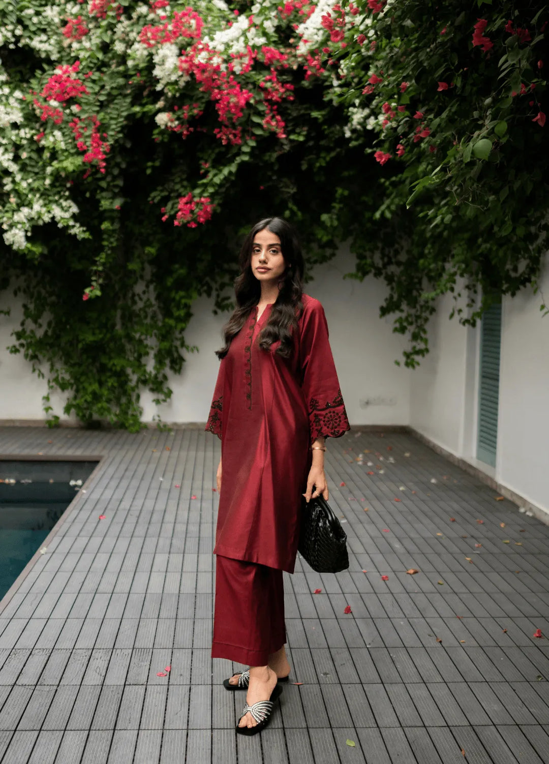 La Rosaa Pret Embroidered Viscose 2 Piece Suit Merlot