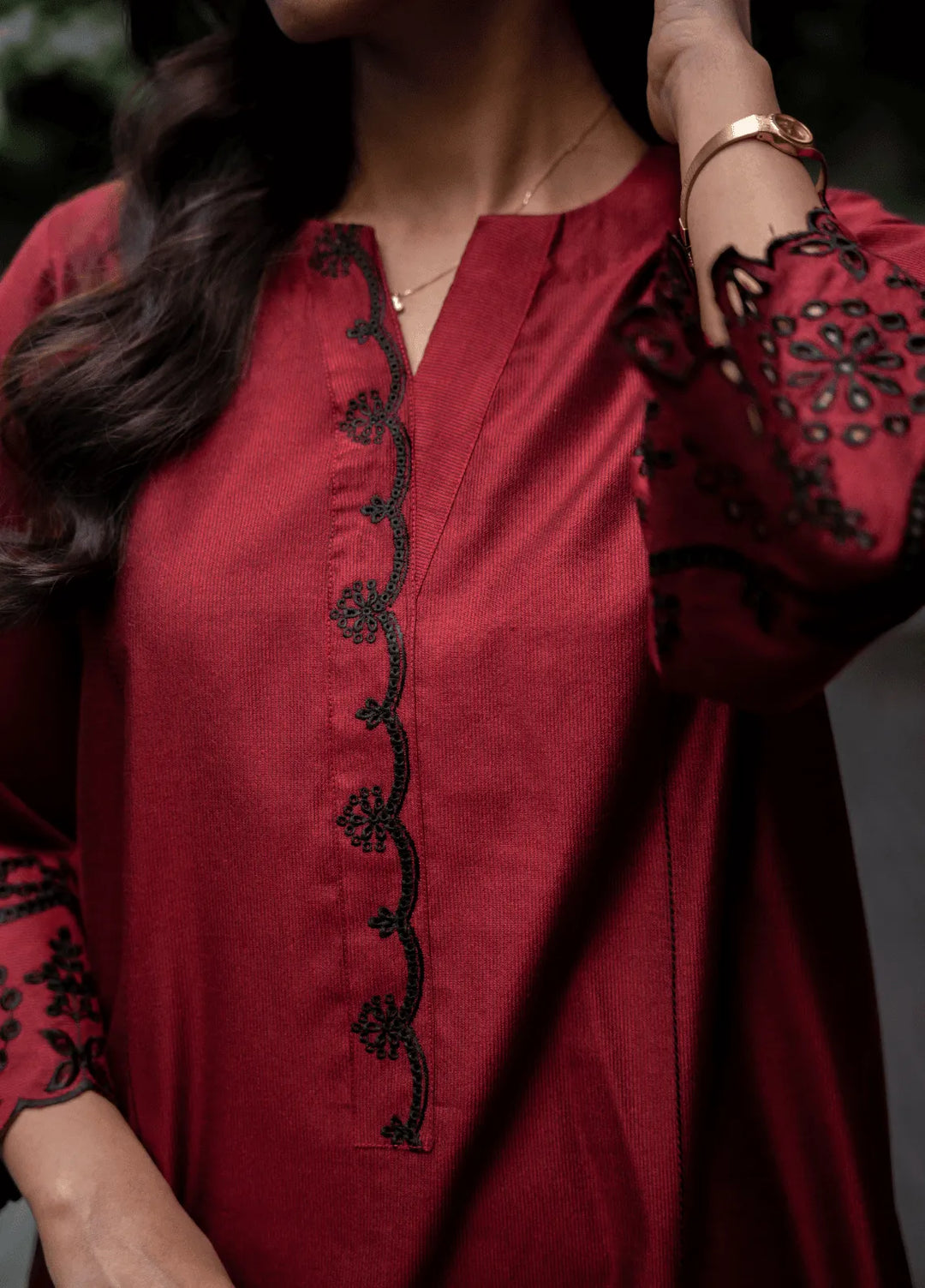 La Rosaa Pret Embroidered Viscose 2 Piece Suit Merlot