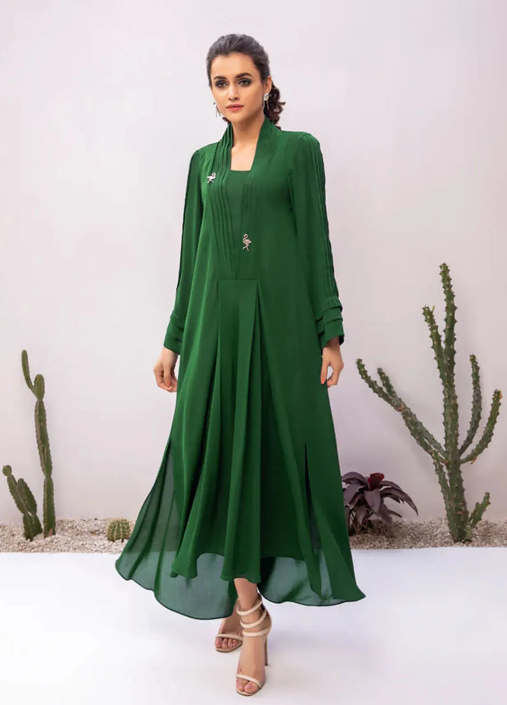 La Rosaa Pret Solid Georgette 1 Piece Suit Green Long dress