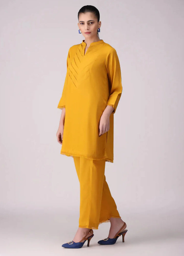 La Rosaa Pret Solid Georgette 2 Piece Suit Marigold