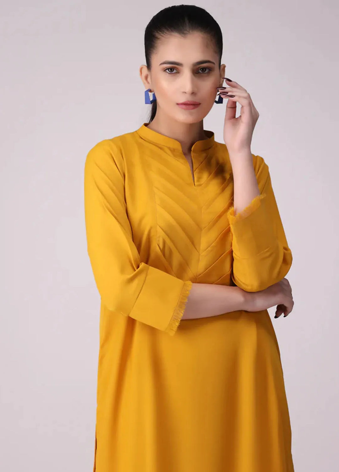 La Rosaa Pret Solid Georgette 2 Piece Suit Marigold