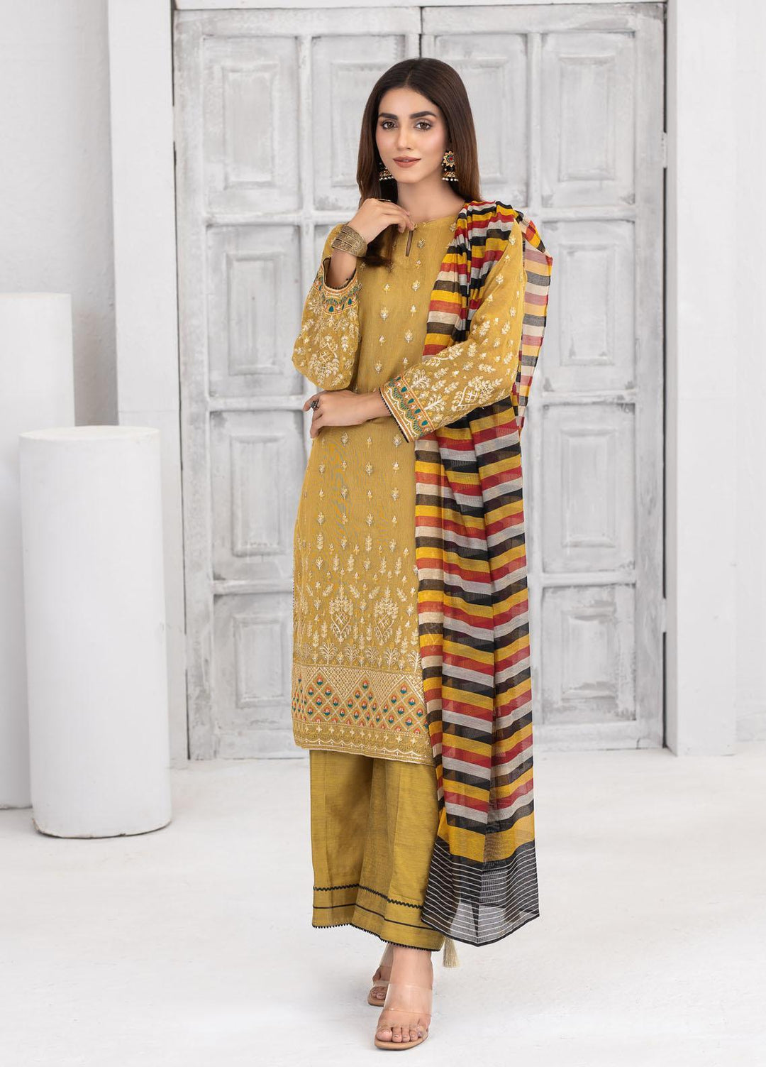 Lakhany Luxury Pret Embroidered Khaadi Net 3 Piece Suit LSM21FP-3 LSM-2555
