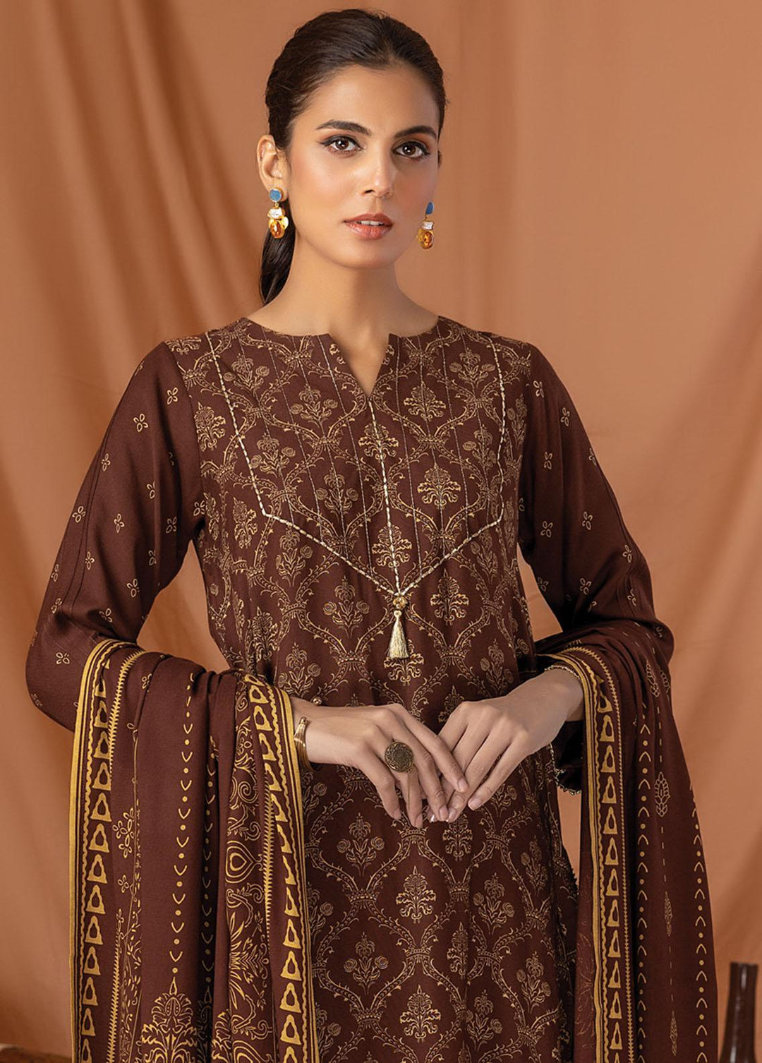 Lakhany Printed Pashmina Suits Unstitched 3 Piece LSM22P PPC-304-C - Winter Collection