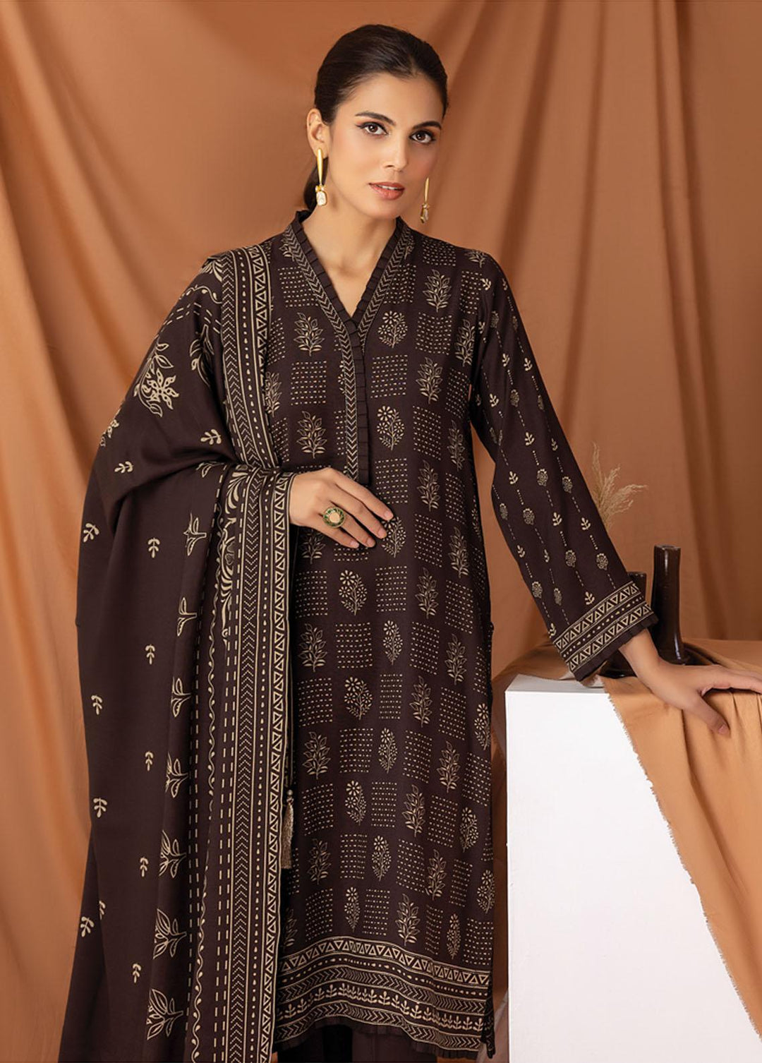 Lakhany Printed Pashmina Suits Unstitched 3 Piece LSM22P PPC-305-B - Winter Collection