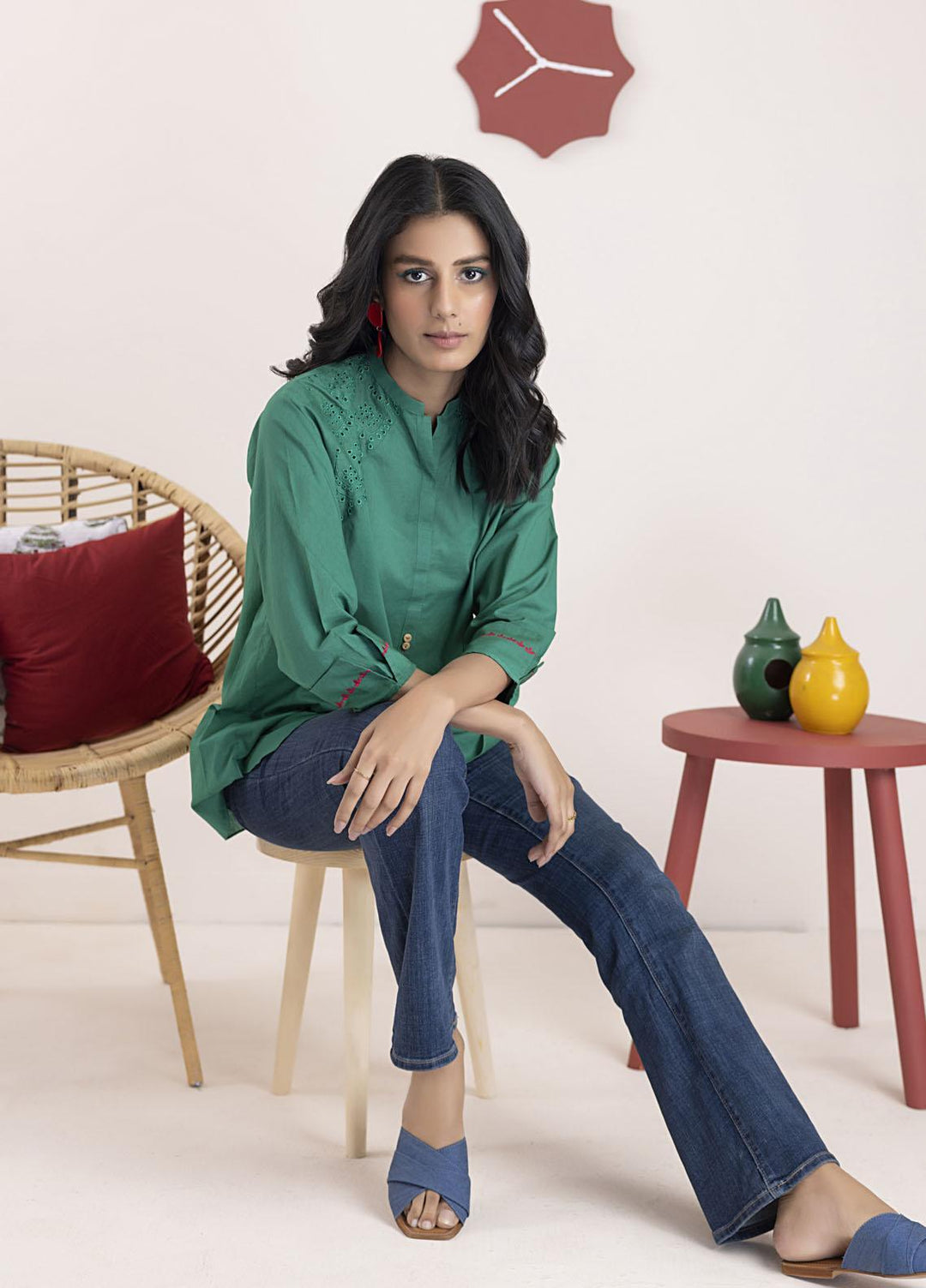 Lakhany Casual Pret  Cambric Top LG-EA-0417-W-EMB-1P