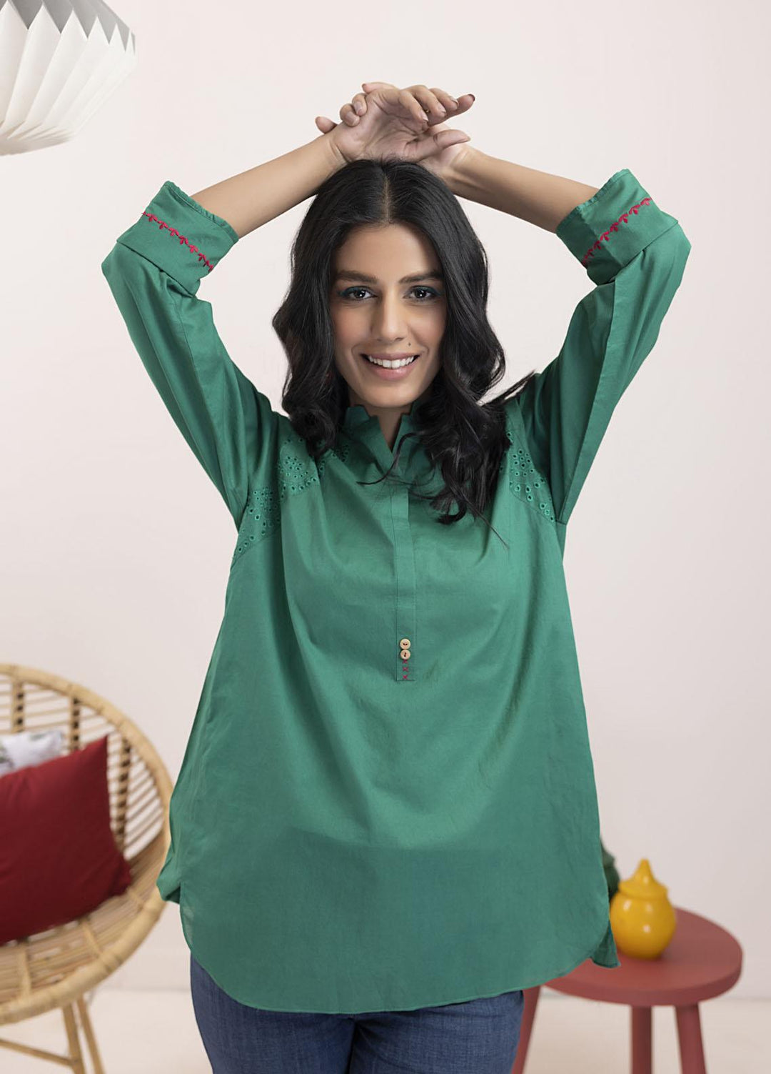 Lakhany Casual Pret  Cambric Top LG-EA-0417-W-EMB-1P
