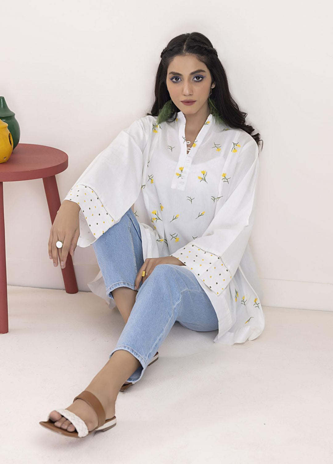 Lakhany Casual Pret  Cambric Top LG-SK-0073-W-EMB-1P