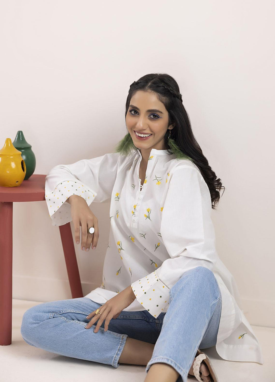Lakhany Casual Pret  Cambric Top LG-SK-0073-W-EMB-1P