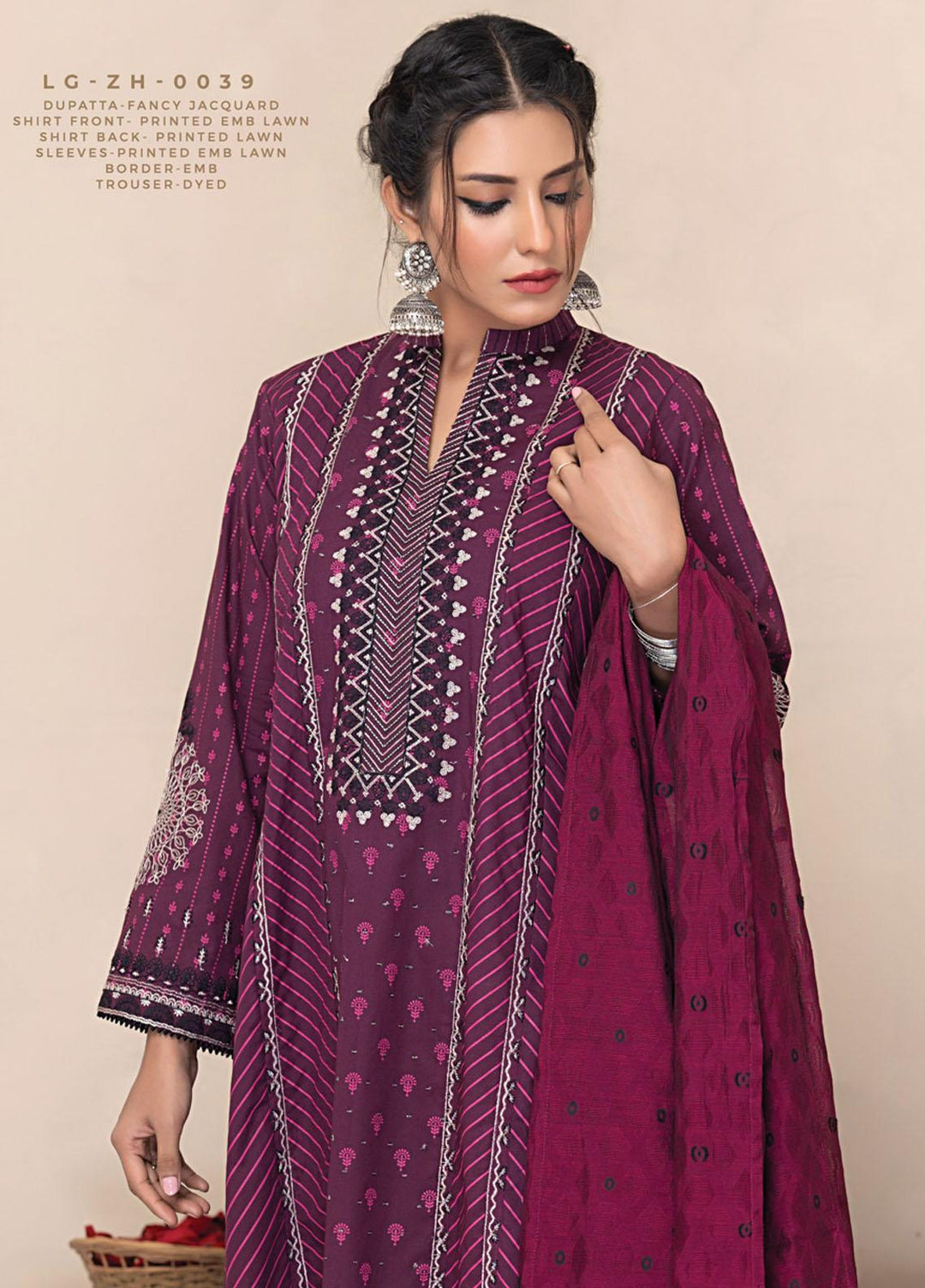 Lakhany Embroidered Lawn Suits Unstitched 3 Piece LSM23SS LG-ZH-0039 - Spring / Summer Collection