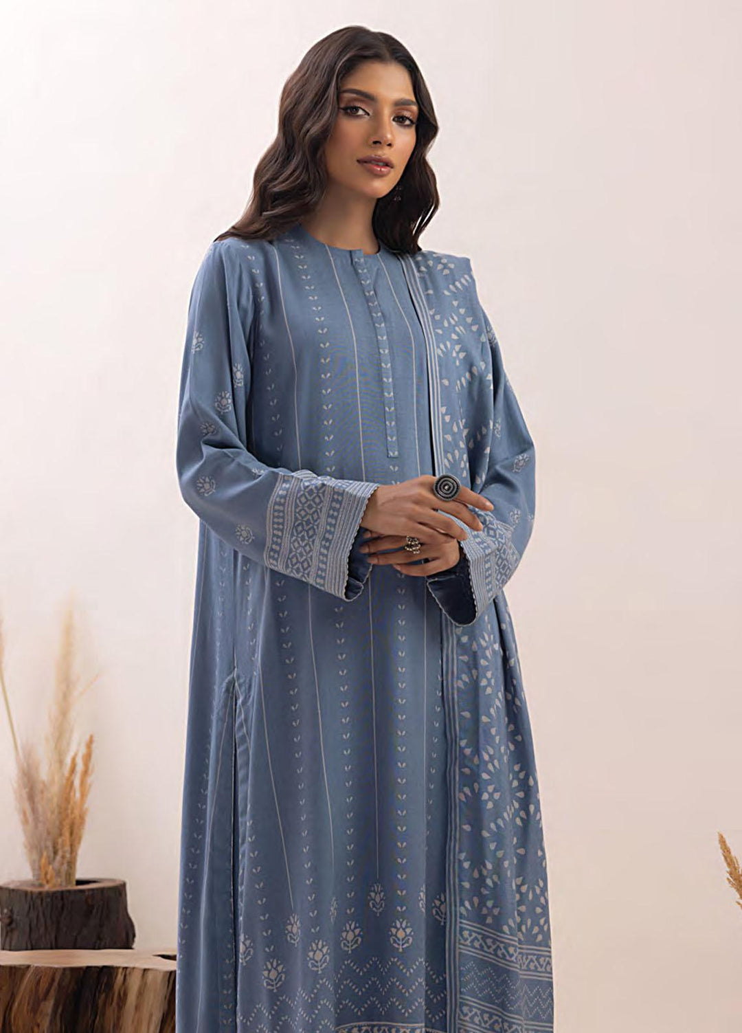 Lakhany Printed Pashmina Suits Unstitched 3 Piece LSM23PP LG-SR-0148-B - Winter Collection