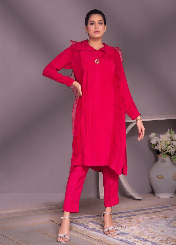 Lalam Casual Pret  Silk 2 Piece Suit LM23CP Fuschia Pink
