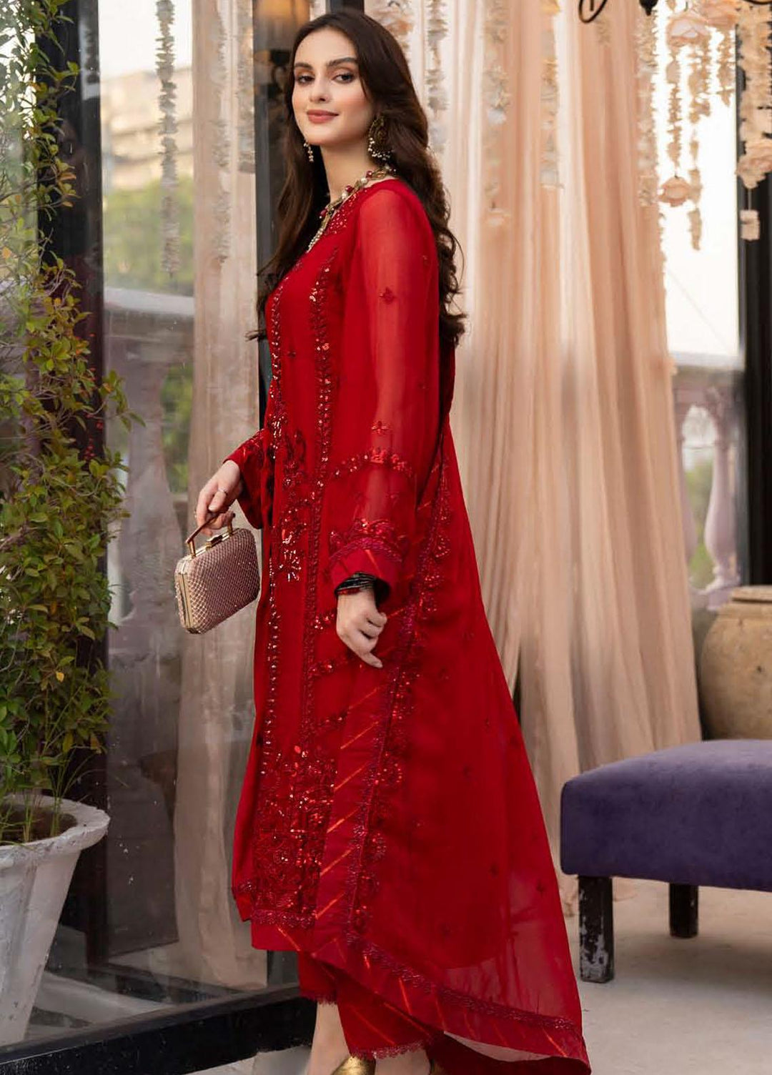 Lallaria By Noorma Kaamal Embroidered Chiffon Suits Unstitched 3 Piece NK23L NK-LLC-03 - Luxury Collection