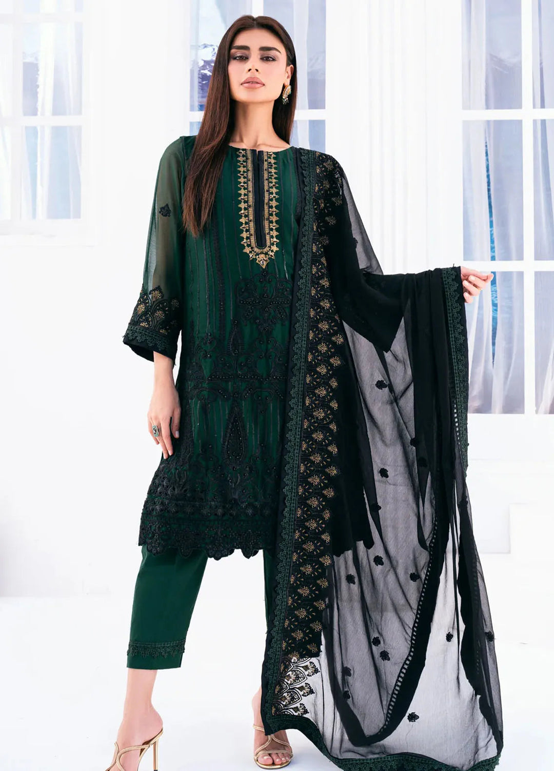 Lallaria by Noorma Kaamal Embroidered Chiffon Suit Unstitched 4 Piece NKL24L NK-LLC-22 - Festive Collection
