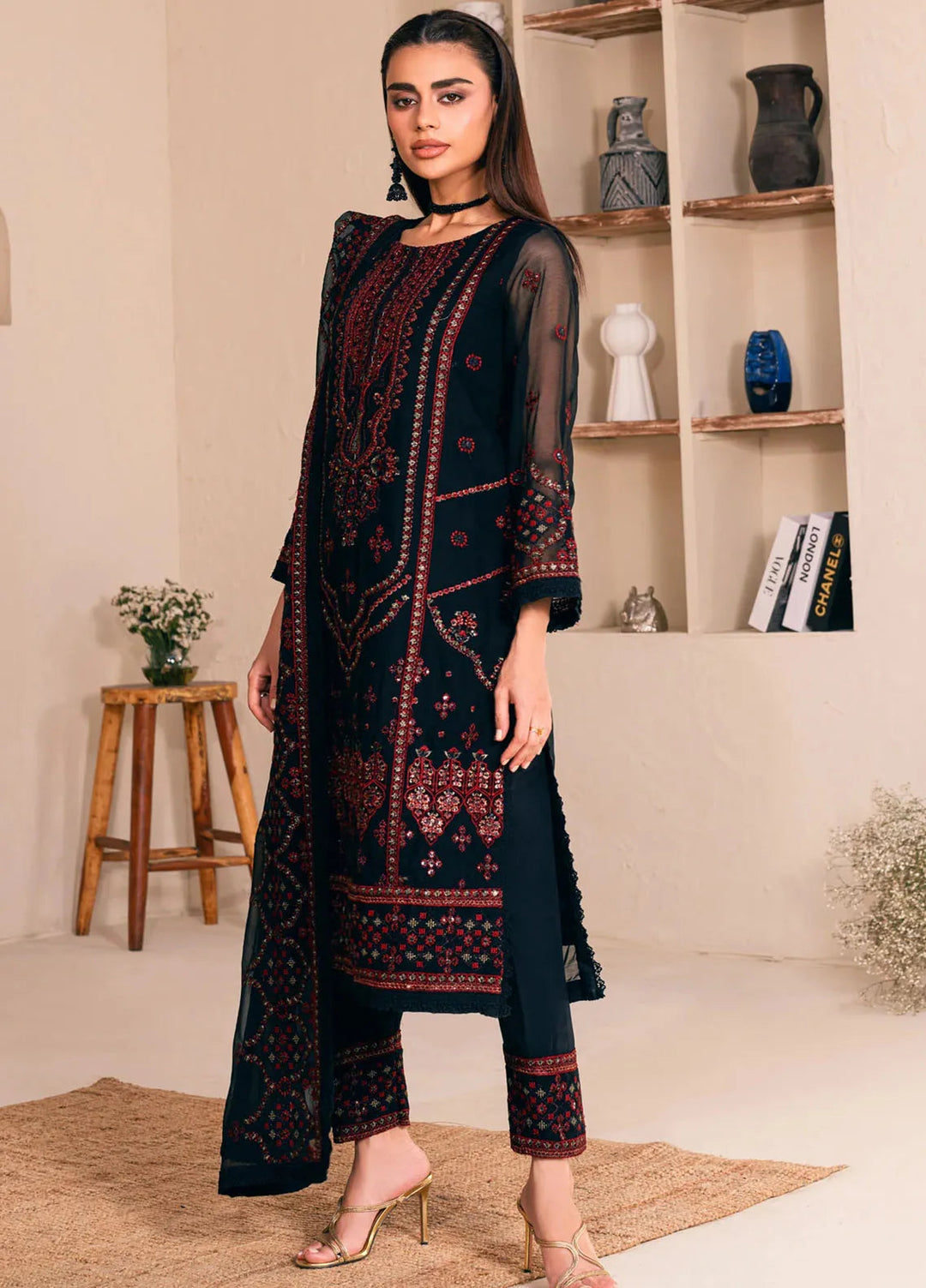 Lallaria by Noorma Kaamal Embroidered Chiffon Suit Unstitched 4 Piece NKL24L NK-LLC-28 - Festive Collection