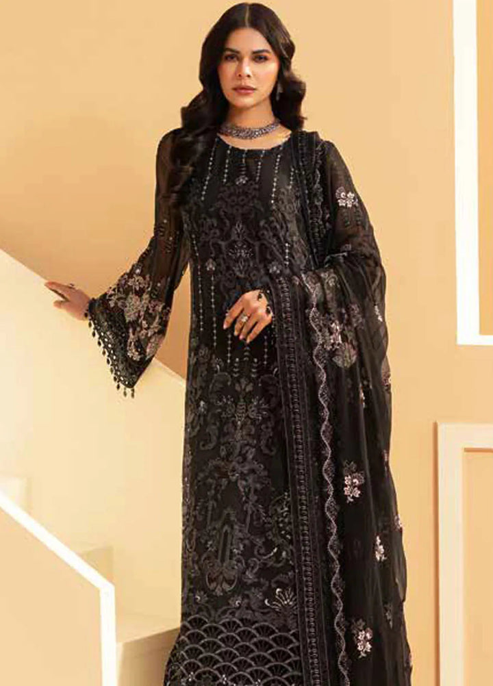 Lamisah by Lavish Premium Embroidered Chiffon Suits Unstitched 3 Piece LVP25LF D-04 Raisin Black - Formals Collection