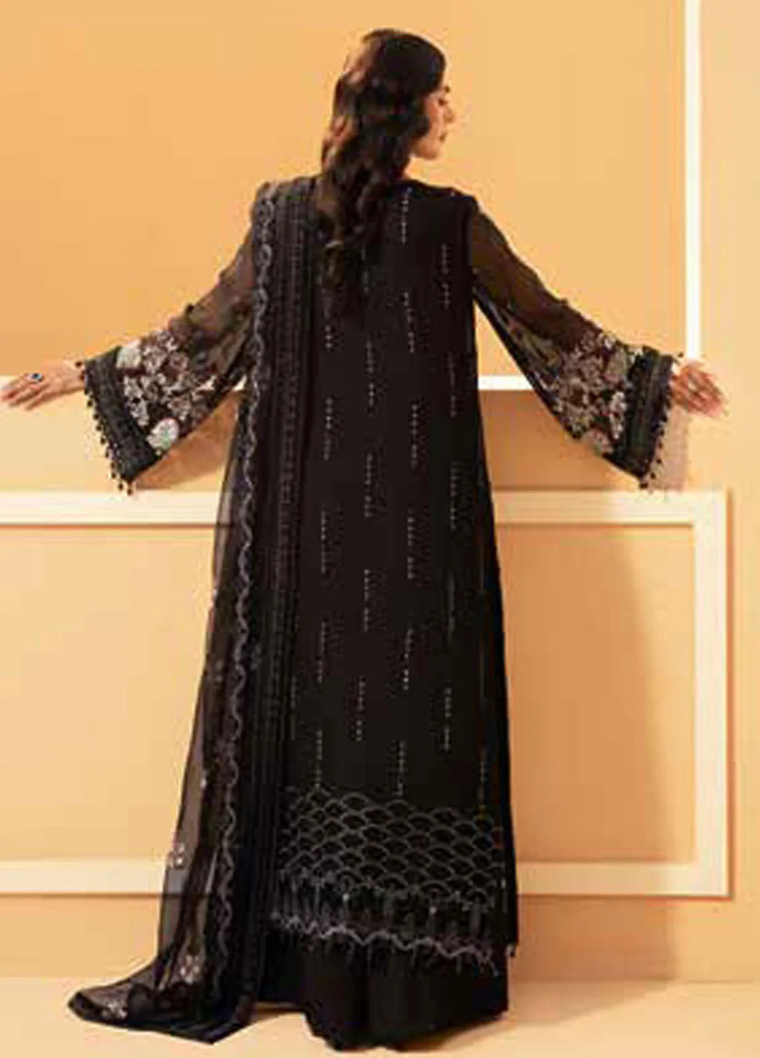 Lamisah by Lavish Premium Embroidered Chiffon Suits Unstitched 3 Piece LVP25LF D-04 Raisin Black - Formals Collection