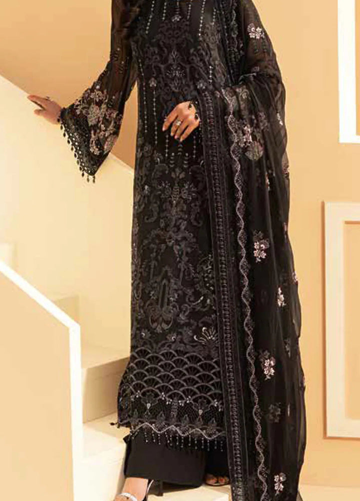 Lamisah by Lavish Premium Embroidered Chiffon Suits Unstitched 3 Piece LVP25LF D-04 Raisin Black - Formals Collection