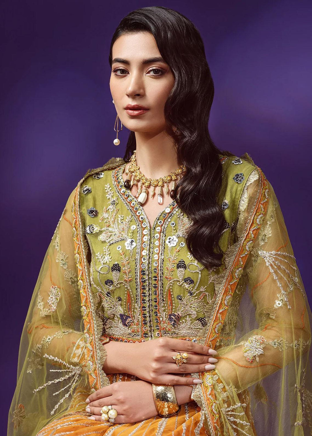 Lamour By Emaan Adeel Embroidered Net Suits Unstitched 3 Piece EA22L LR-10 - Luxury Collection