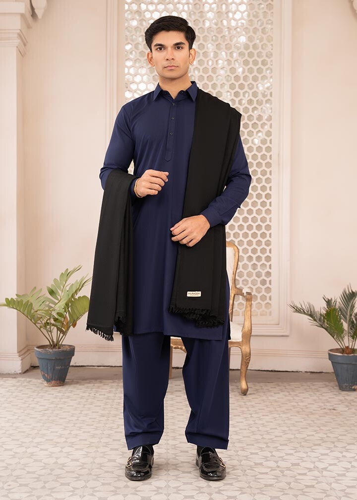 Muraqsh Ready To Wear Solids Wool Men Black Wool Shawl ABD-RSTD - Winter Collection