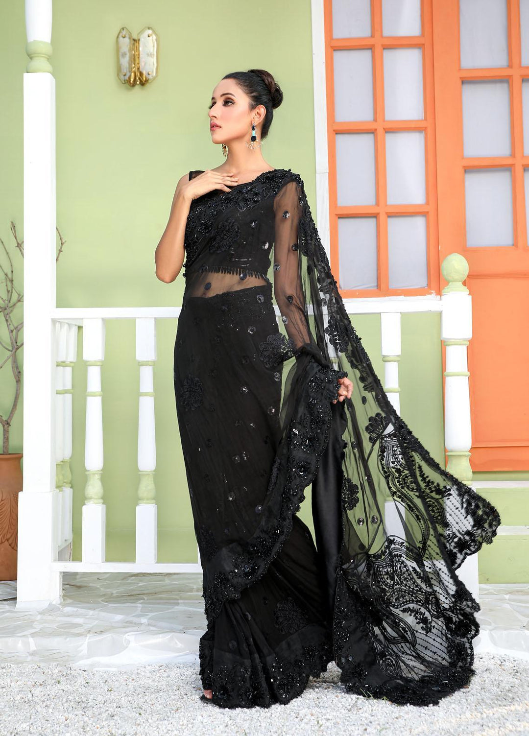 Laveen Embroidered Chiffon Unstitched Saree LV22MNF-2 Laveen- Attraction - Luxury Festive Collection