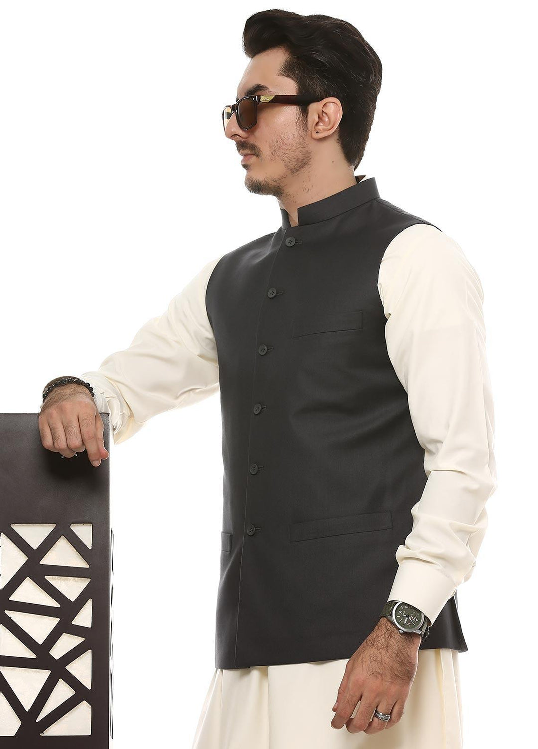 Lawrencepur Poly Viscose Plain Waistcoats for Men -  2240-22508-020-0-003 Grey