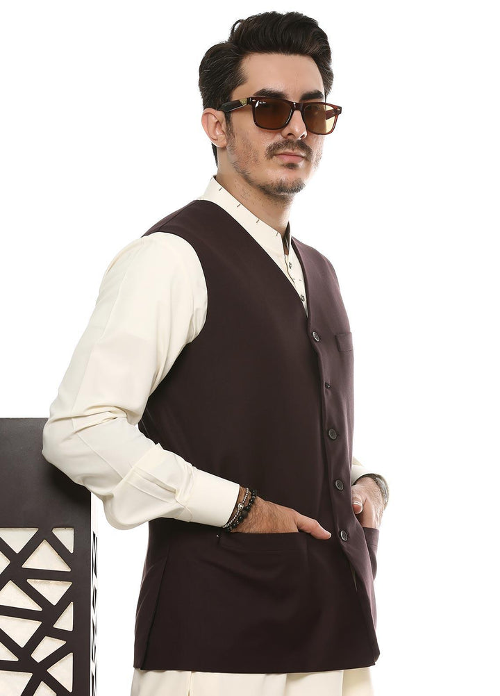 Lawrencepur Poly Viscose Plain Men Waistcoats -  2240-22508-070-0-001 Maroon