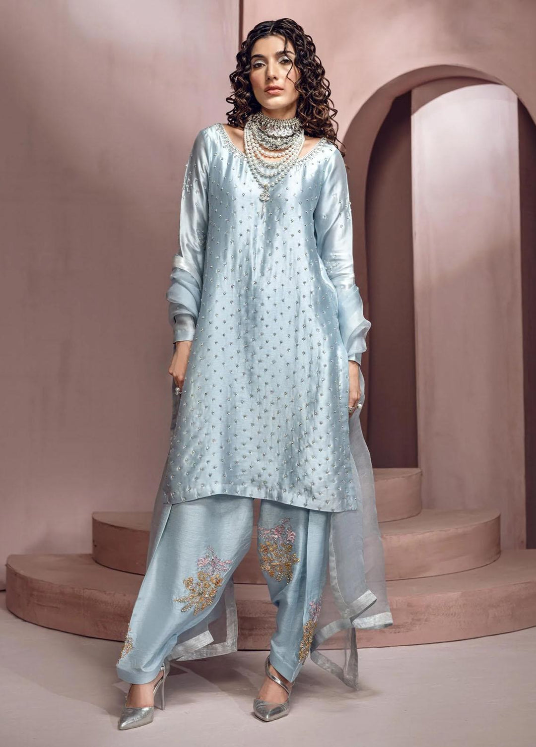 Mahum Asad Pret Embroidered Silk 3 Piece Suit MA23LF Fairy Dust