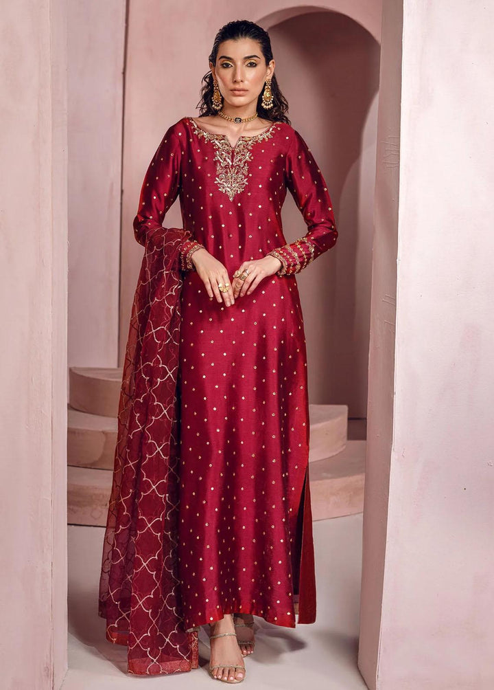Mahum Asad Pret Embroidered Silk 2 Piece Suit MA23LF Lady In Red