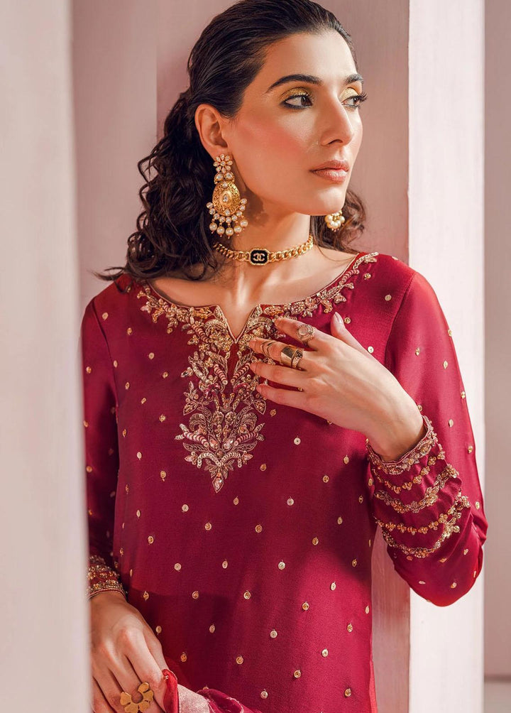 Mahum Asad Pret Embroidered Silk 2 Piece Suit MA23LF Lady In Red