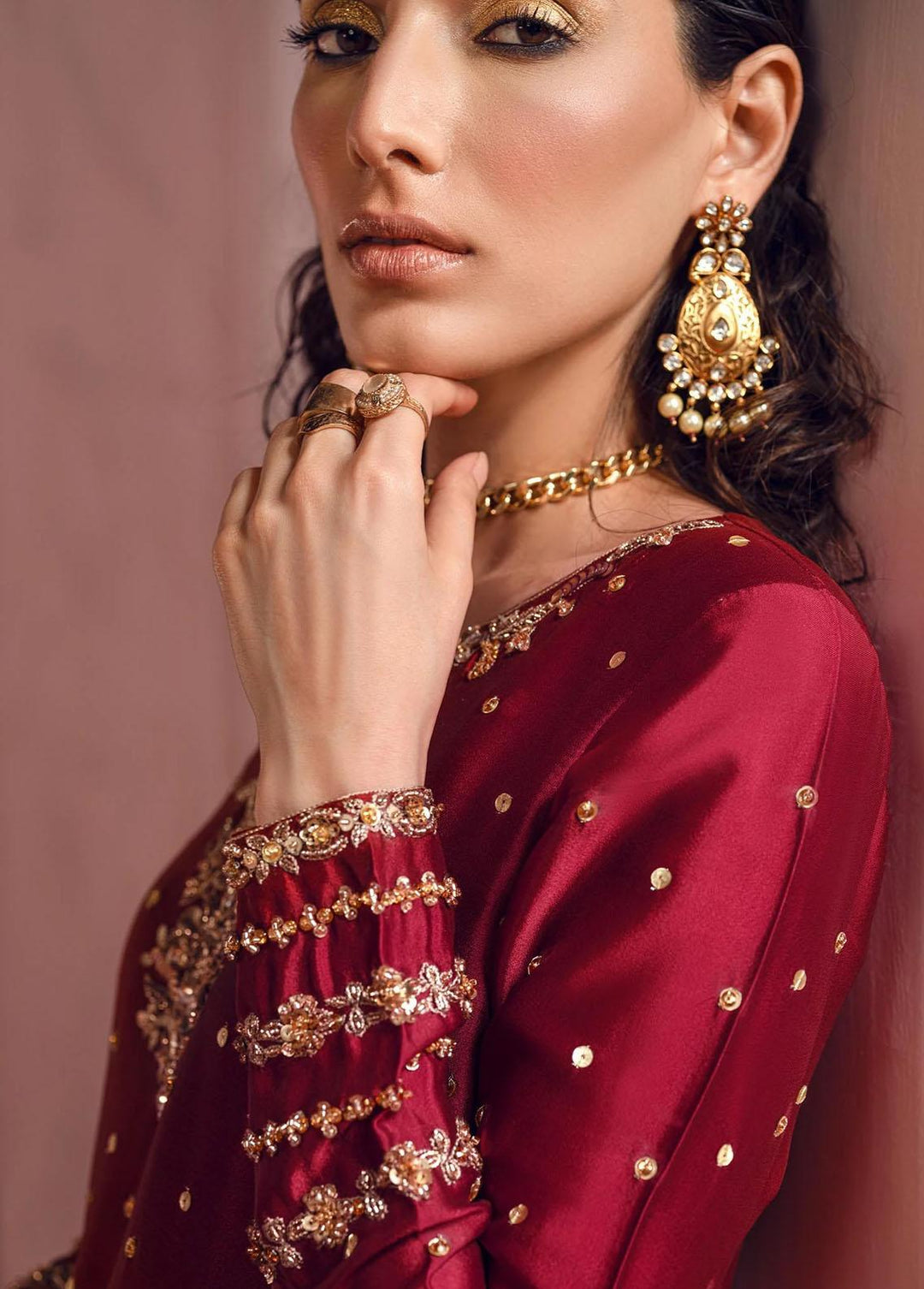 Mahum Asad Pret Embroidered Silk 2 Piece Suit MA23LF Lady In Red